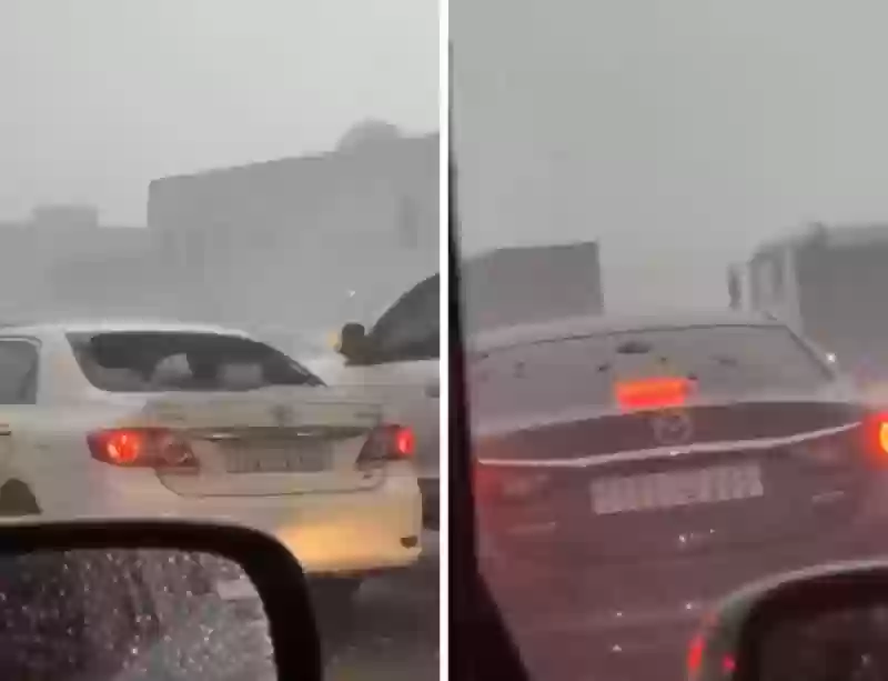 شاهد لحظة تحطم زجاج المركبات في الدمام بسبب الطقس